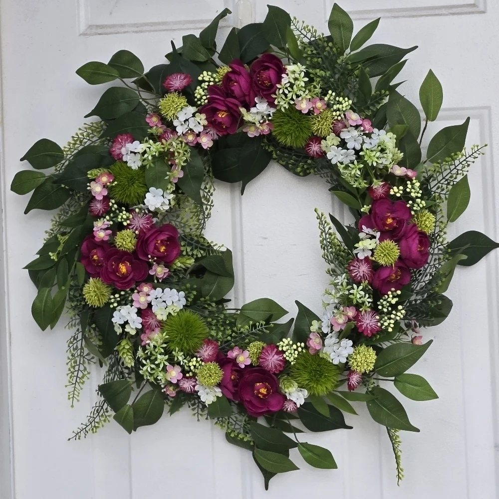 Handmade Elegant Pink and Green Floral Wreath